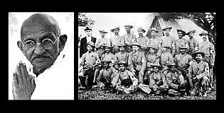 Ghandi organizes a group of men during the Boer War