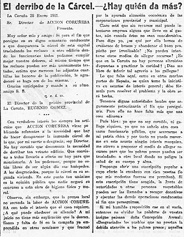 Crítica do director da prisión Eugenio López en Acción Coruñesa