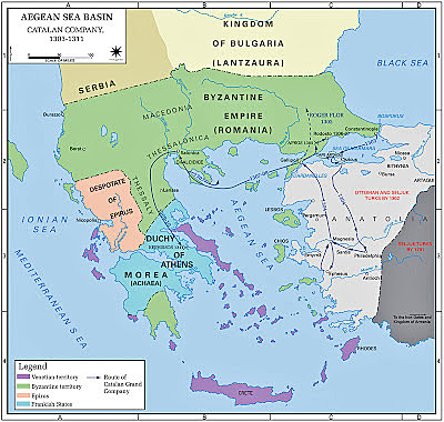 Los almogávares entregan a Aragón los ducados de Atenas y Neopatria.