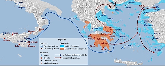 Inicio de la Guerra del Peloponeso entre Esparta y Atenas