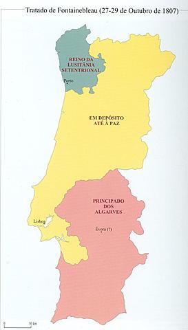 Tratado de Fontainebleau para el reparto de Portugal entre España y Francia.