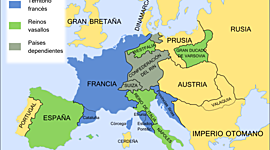Timeline: europa napoleonica(1812): Napoleón se declaró emperador de Francia y se convirtió en un dictador militar. En la guerra venció a sus tres principales enemigos continentales: Austria, Rusia y Prusia. conquistó gran parte e la Europa continental para Francia