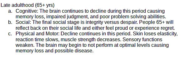 Late Adulthood (65+)