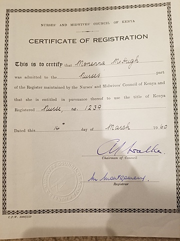 Certificate of Registration as Nurse in Africa