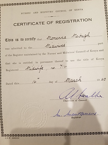 Certificate of Registration as Midwife in Africa