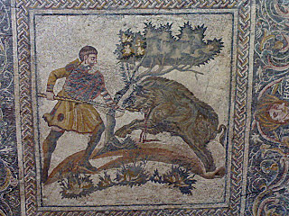 Mosaico de la caza del jabalí de Mérida.