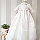 Faldon de bautizo largo de seda marfil con manga larga lazos en la cintura