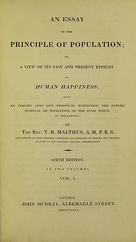 "Saggio sul principio di popolazione e sulle sue conseguenze sul progresso della società" di Malthus