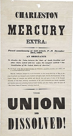 South Carolina secedes from the United States