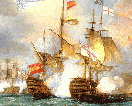 España entra en guerra con Reino Unido. Batalla del cabo de San Vicente (victoria  británica)