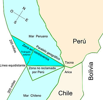 La Corte Internacional de Justicia de La Haya abarca el problema de delimitación marítima con Chile.