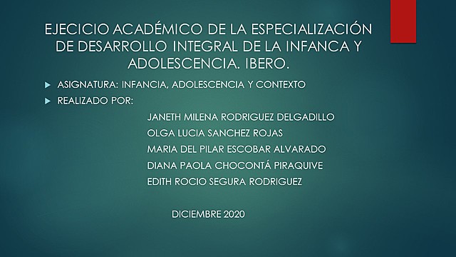 EJECICIO ACADÉMICO DE LA ESPECIALIZACIÓN DE DESARROLLO INTEGRAL DE LA INFANCA Y ADOLESCENCIA. IBERO.