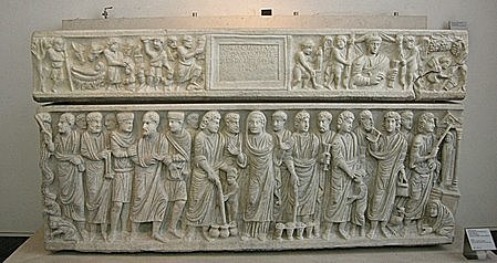 SARCÓFAGO PALEOCRISTIANO DE MARCO CLAUDIANO, PALAZZO MASSIMO ALLE TERME, ROMA, 330-335.