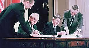 Gorbachev, Reagan sign treaty (1987)