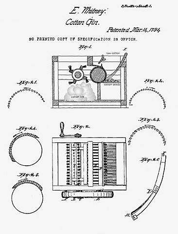 Eli Whitney patents the cotton gin