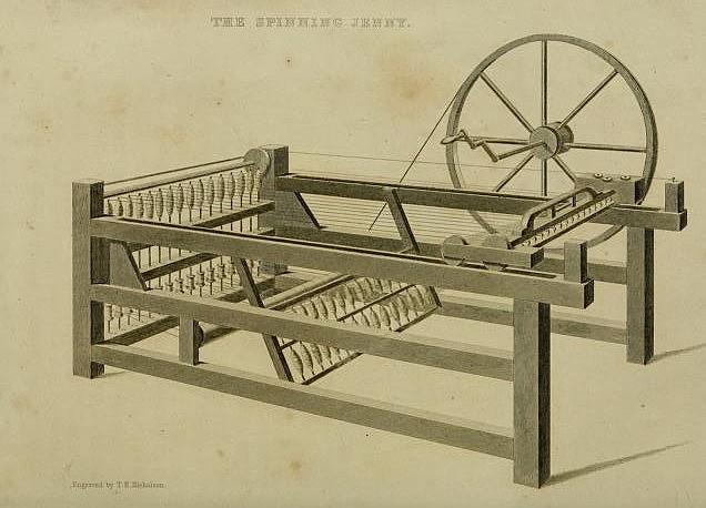 The patenting of the sixteen spindle spinning jenny