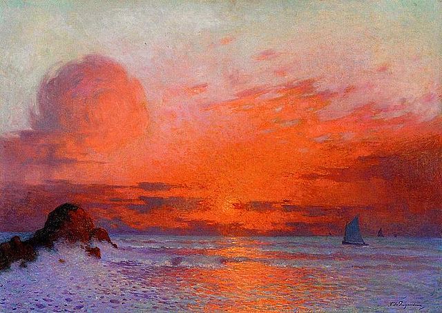 Barche a vela al tramonto, F. du Puigaudeau