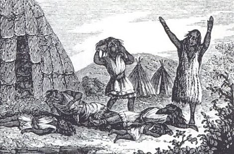 An epidemic of smallpox, brought by Europeans