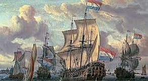 Henry Hudson, exploring for the Netherlands, claims land that will become New Netherland.