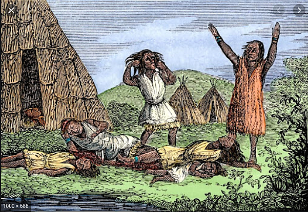 An epidemic of smallpox, brought by Europeans