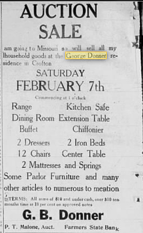 Geo B Donner moves his family back to St. Clair, MO.