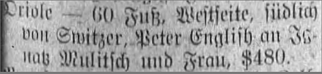 Ignatz Mulitsch and Frau (Amelia) buys lot of 8569 Oriole in Baden, MO for $480.