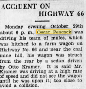 Oscar Peacock hit by a car on Route 66.