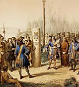 Sieur de la Salle explores the lower Mississippi Valley river, and claims the                       Valley for France and names it Louisiana in honor of the French King Louis XIV.