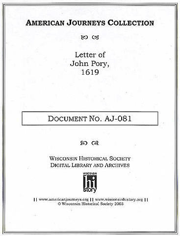 John Pory’s letter