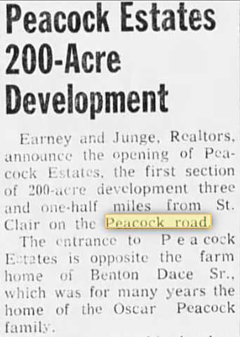 Peacock Estates built across from Oscar and Lizzie Peacock's farm in St. Clair, MO.