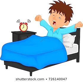 He gets up at quarter to eight.