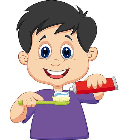 He brushes his teeth at quarter past eight.