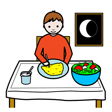 He eats dinner at half past eight.