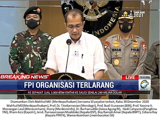 Pemerintah Tetapkan FPI: Ormas Terlarang