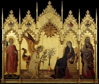 Annunciazione, tempera e oro su tavola, 265 x 305 cm, Galleria degli Uffizi