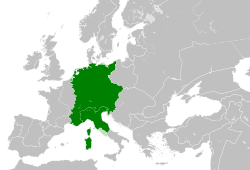 Abolished Holy Roman Empire (green)