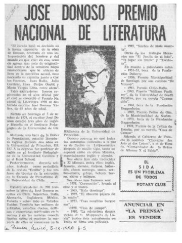 José Donoso obtiene el Premio Nacional de Literatura en Chile