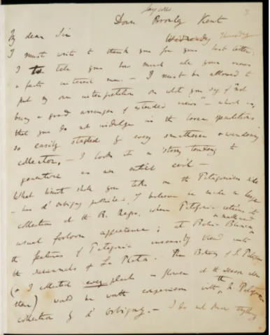 Charles Darwin letter explaining the idea of evolution and natural selection.