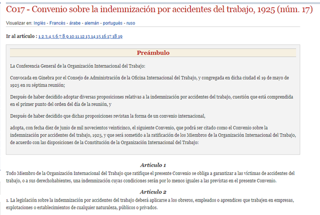 OIT: Convenio 017 (Convenio sobre la indemnización por accidentes el trabajo)