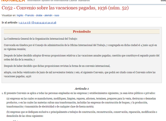 OIT: Convenio 052 sobre las vacaciones pagadas