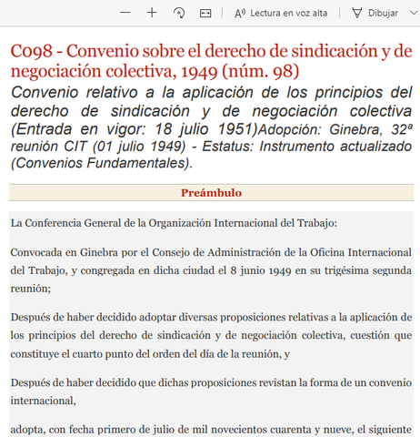 OIT: Convenio 098 sobre el derecho de sindicación y negociación colectiva
