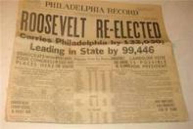 Roosevelt is re-elected for the 3rd time