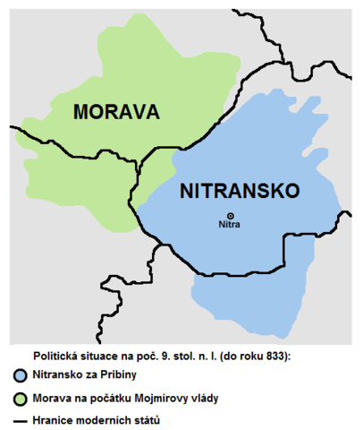 Mojmír připojuje k Moravě Nitranské knížectví a vzniká Velká Morava