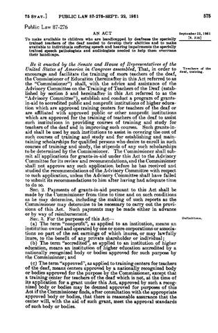 Training for Teachers of Deaf Act (Public Law 87-276)