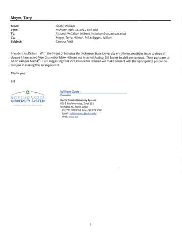 Goetz sends vice chancellor to DSU