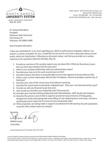 Goetz asks McCallum to submit performance evaluation