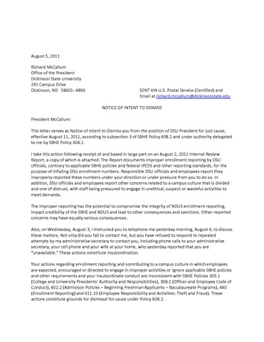 Intent to to dismiss McCallum