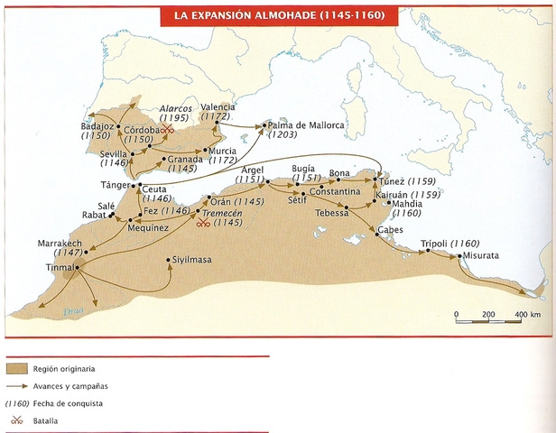 Llagada de los Almohades (desde África) y detienen la ofensiva cristiana