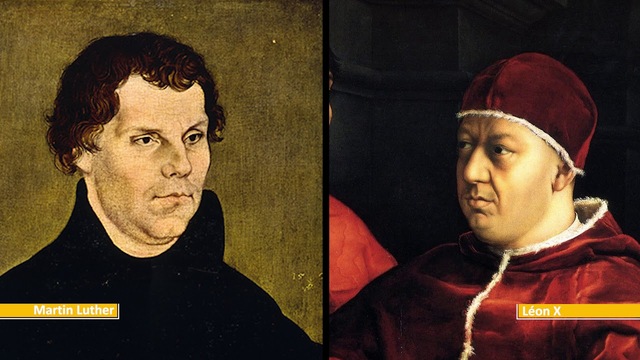 Rupture entre Martin Luther, un moine allemand, et le pape Léon X.