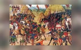 Sõjategevus algas uue hooga Inglismaa kun3-1422) juhtimisel 1415. aastal, kui Azincourti lahingus õnnestus peamiselt pikkvibudega varustatud inglastel